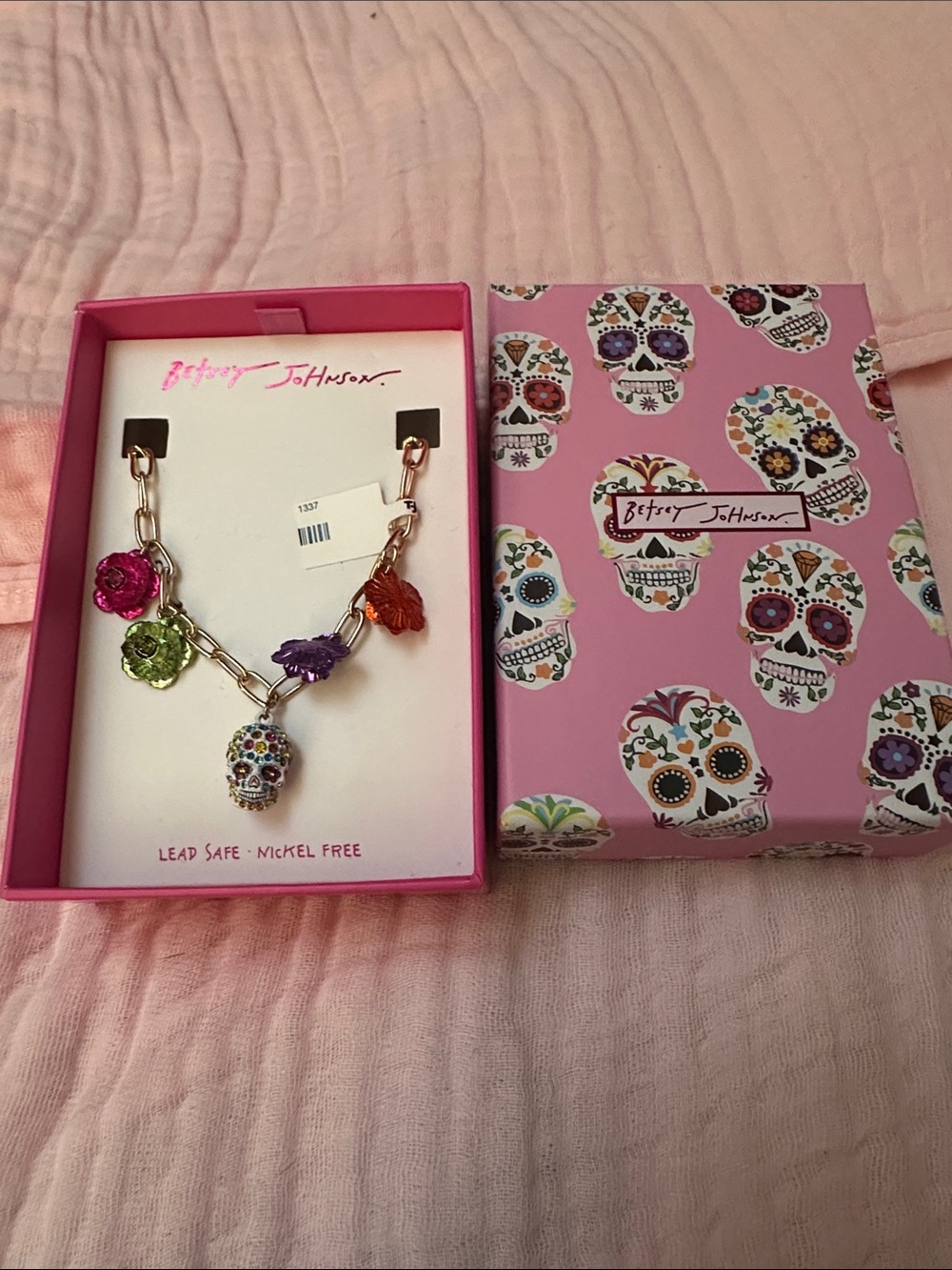 Betsey Johnson Multicolor Sugar Skull Flower Charm Necklace